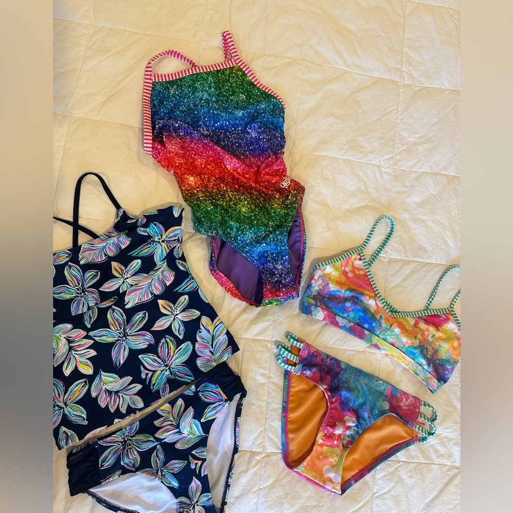 Dolphin Uglies One Piece Size 32 and Bikini Size S, Kanu Tankini Size 12 Girls
